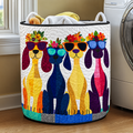 Colorful Sunglass Dog Quilted Laundry Basket