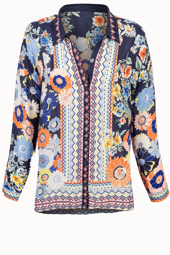 Colorful Floral Long Sleeve Button Down Top