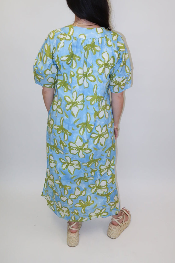 Puffed Short Sleeve Floral Dress