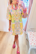 Casual Retro Print Puff Sleeve Dress
