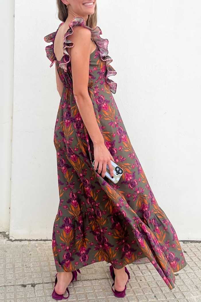 Sleeveless Ruffled Floral Maxi Dress