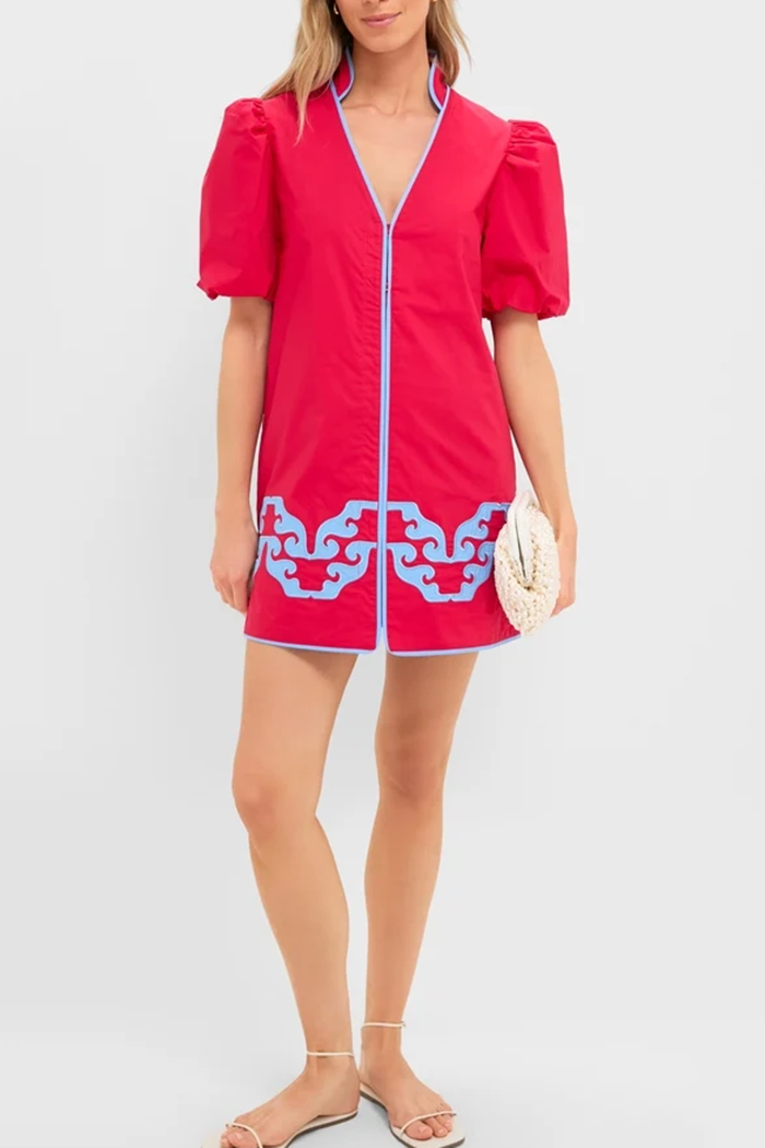 Stand Collar Balloon Sleeve Dress