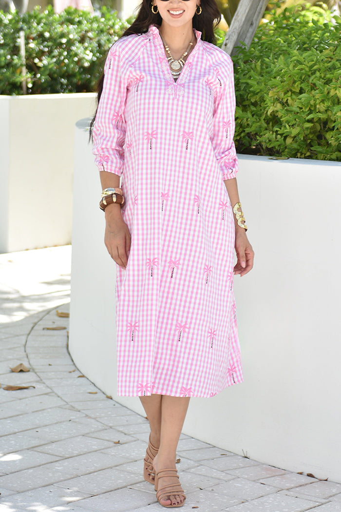 Casual Checkered Pattern Embroidered Dress