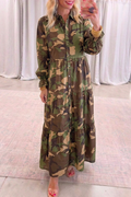 Casual Camo Shirt Maxi Dress