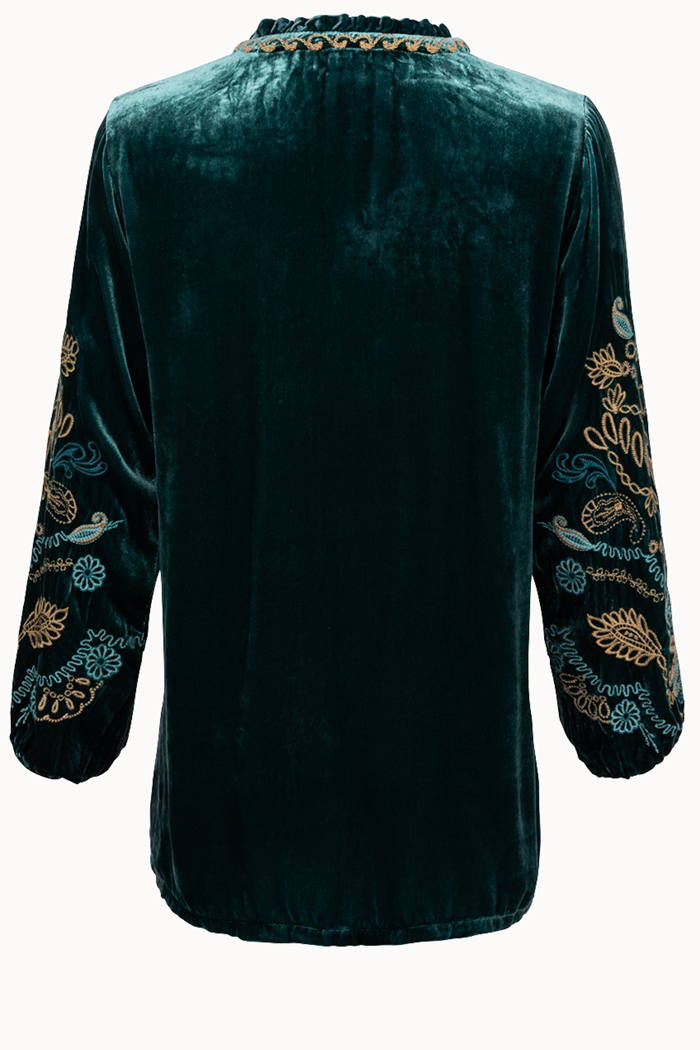 Ruffled Collar Long Sleeve Velvet Top