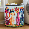 Floral Sunglass Dachshund Quilted Laundry Basket