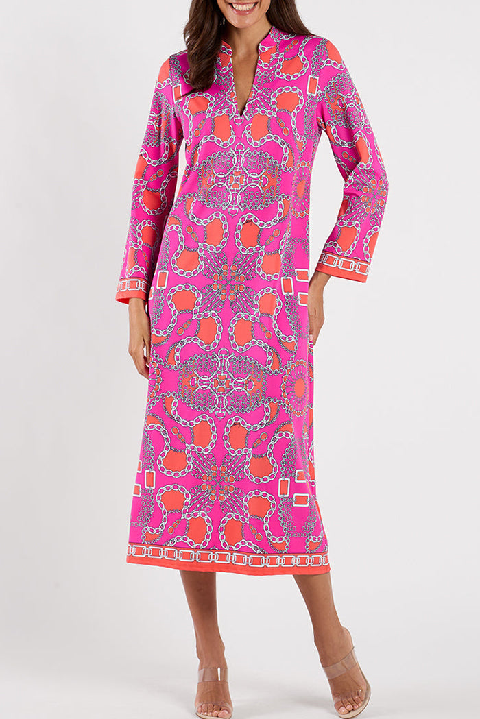 Casual Long Sleeve Caftan Midi Dress