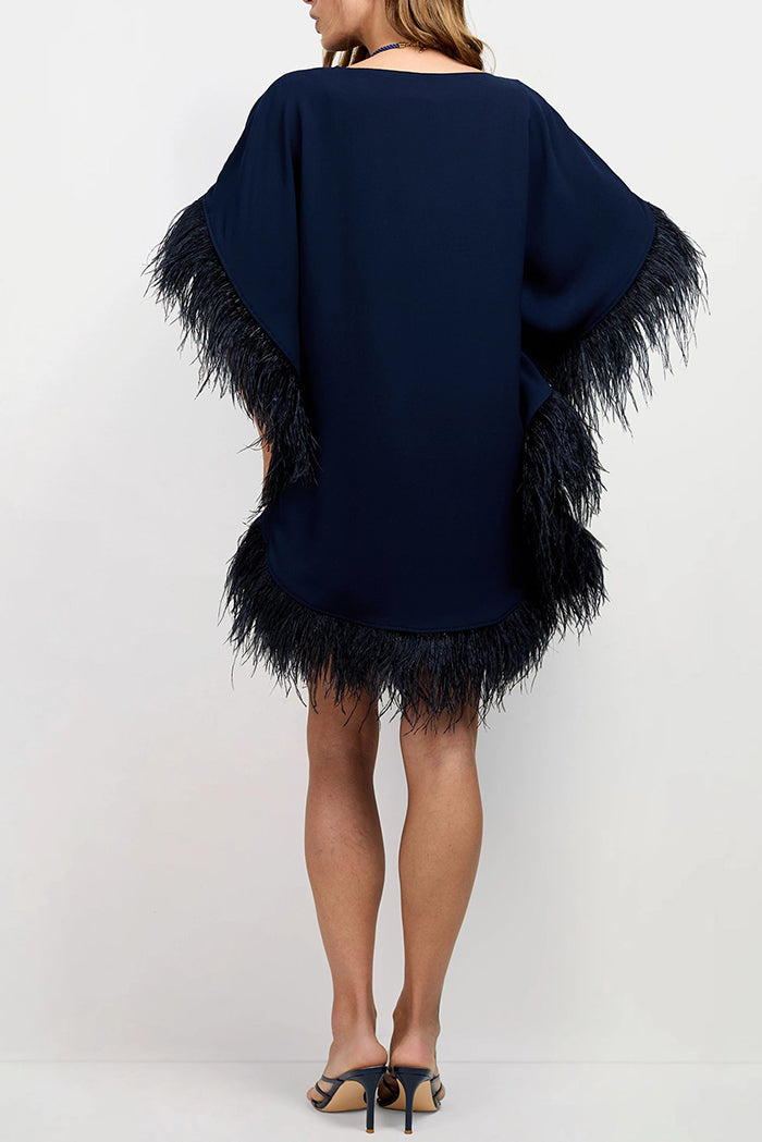 Casual Contrasting Feather Trim Dress