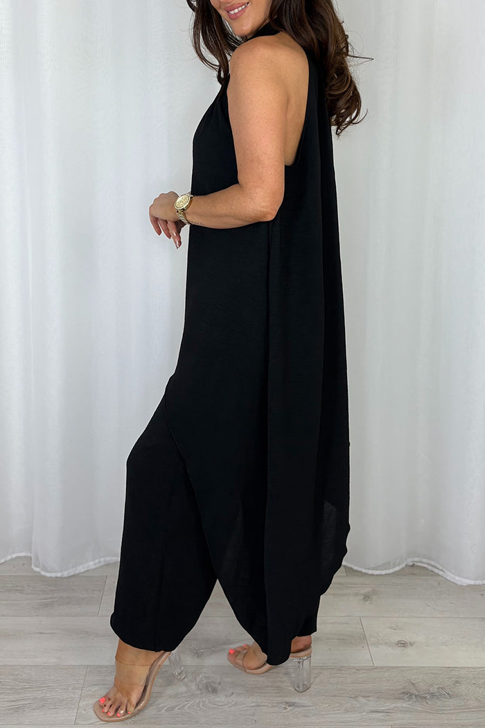 Halter Asymmetrical Top & Harem Pants Two Piece Set