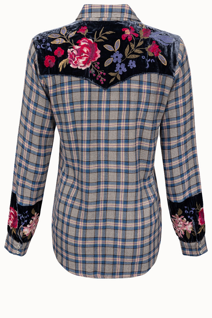 Puff Sleeve Western Plaid Shirt Top