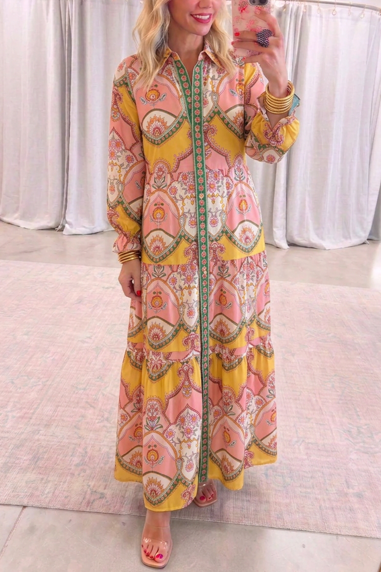 Boho Prints Tiered Hem Maxi Dress