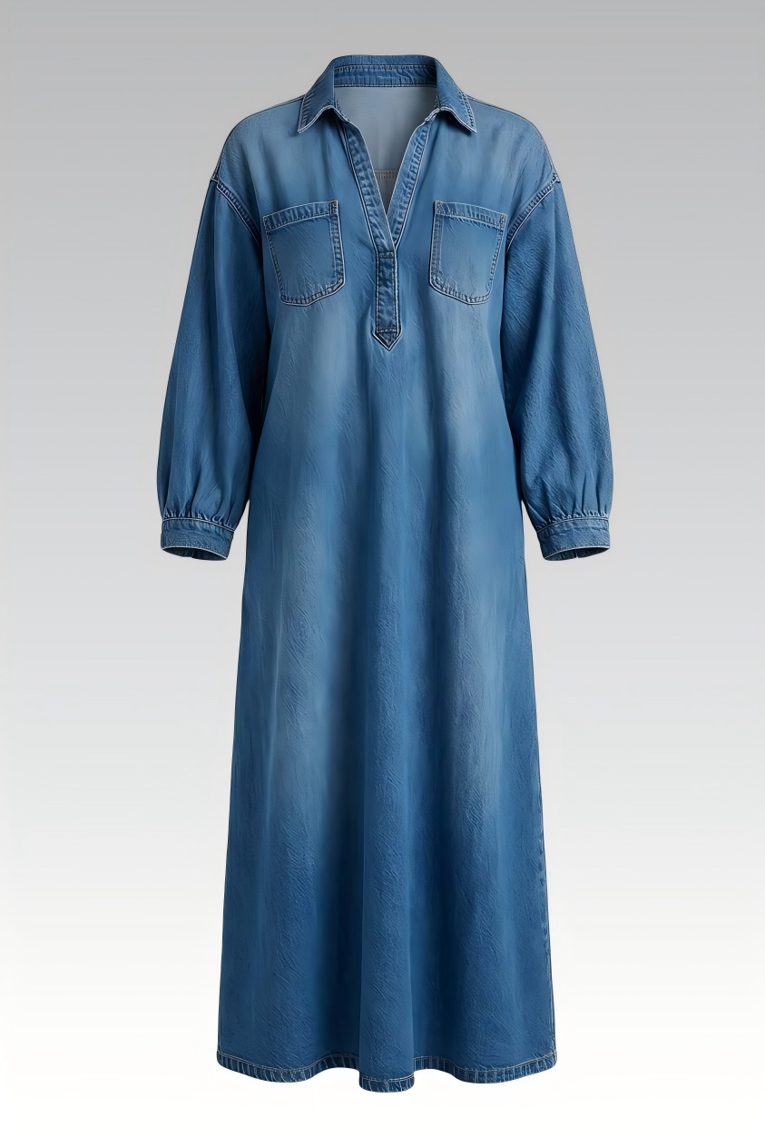 Long Sleeves Denim Maxi Dress