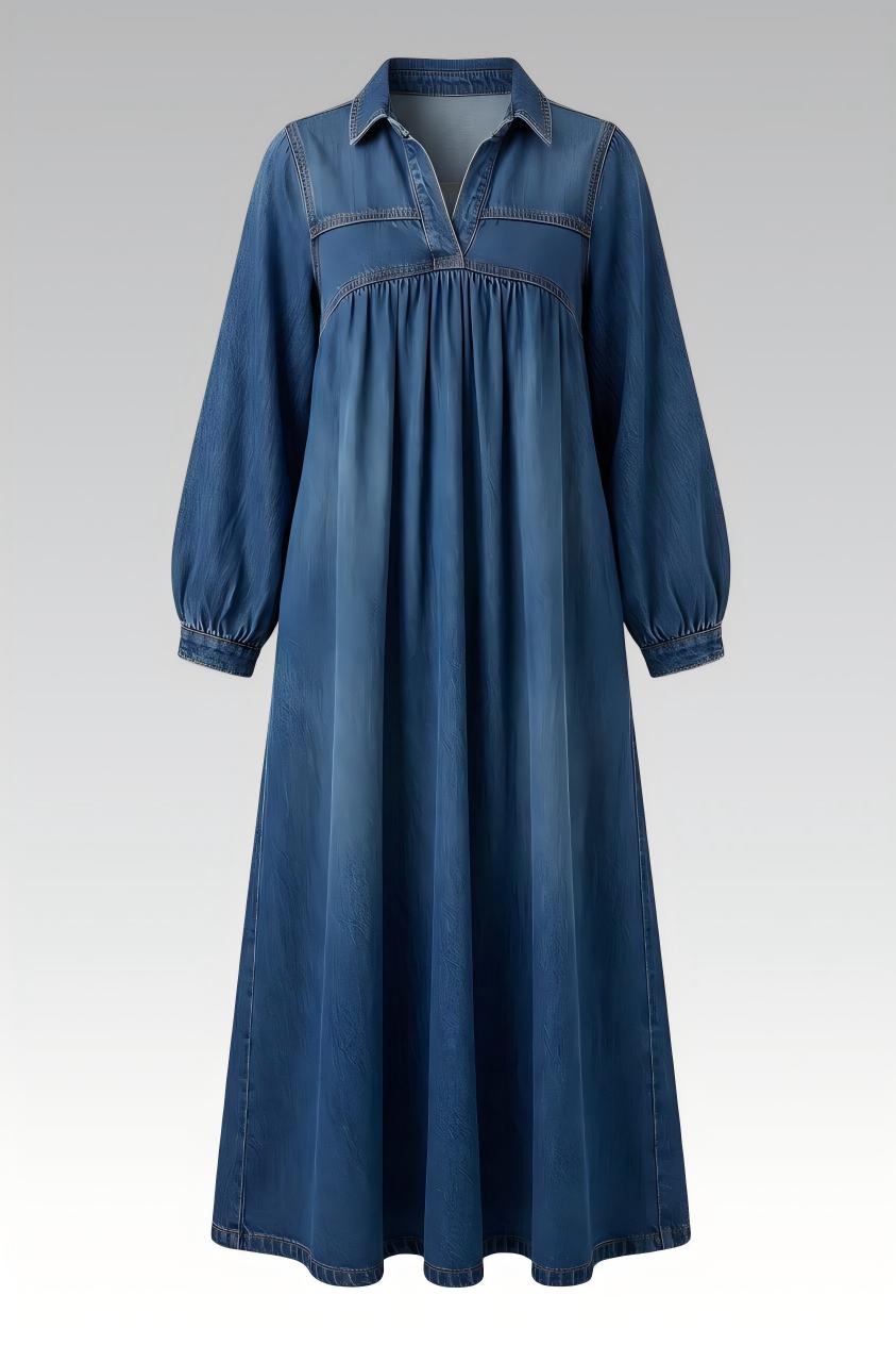 Ruched Yoke Puff Sleeve Dress