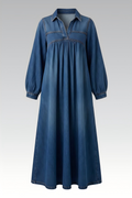 Ruched Yoke Puff Sleeve Dress