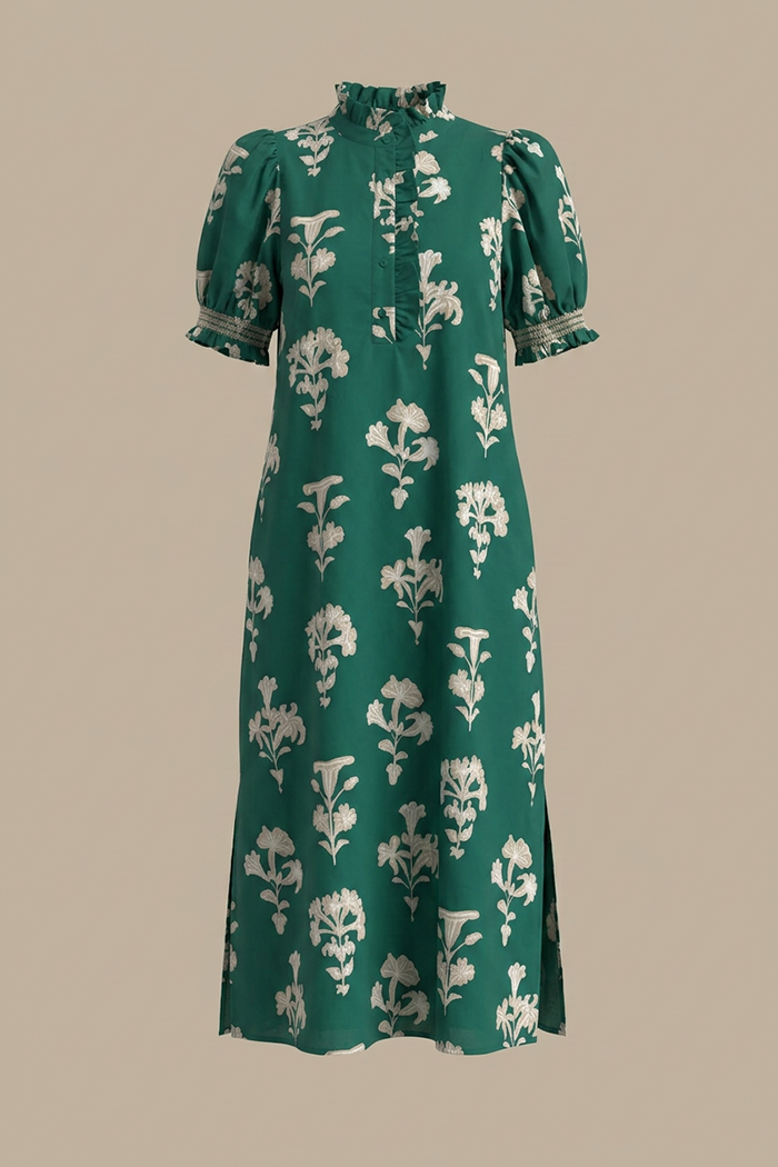 Floral Puff Sleeve Midi Dress
