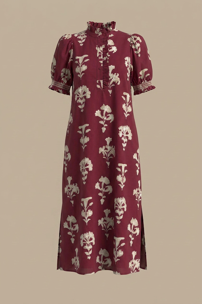 Floral Puff Sleeve Midi Dress