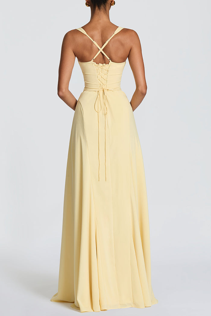 Lemon Yellow Tapered Straps Maxi Dress