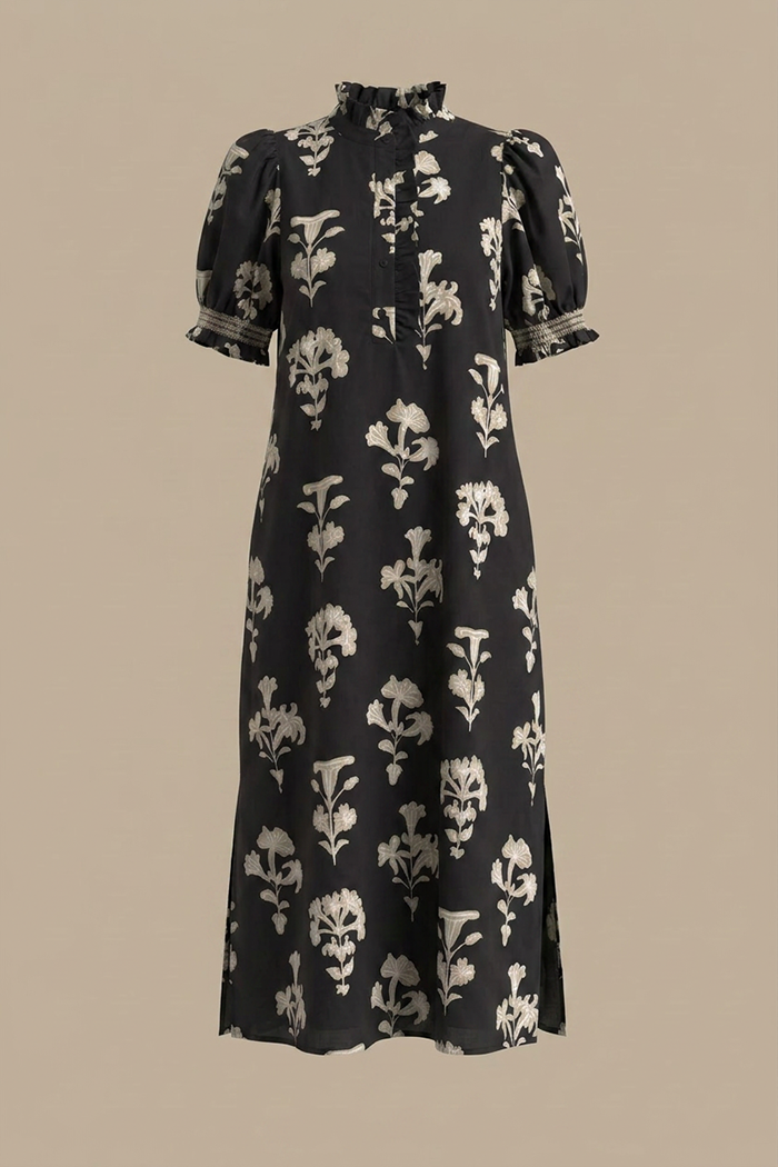 Floral Puff Sleeve Midi Dress