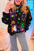 Black Multi Motif Halloween Sequin Sweatshirt
