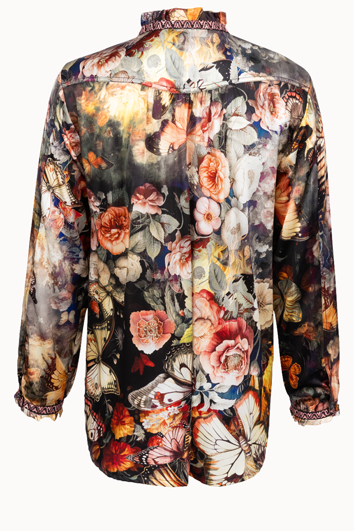 Vintage Butterfly Floral Ruffle Neck Top