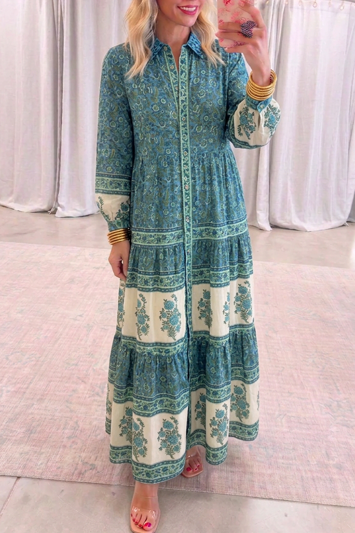 Teal Patchwork Print Maxi Dress
