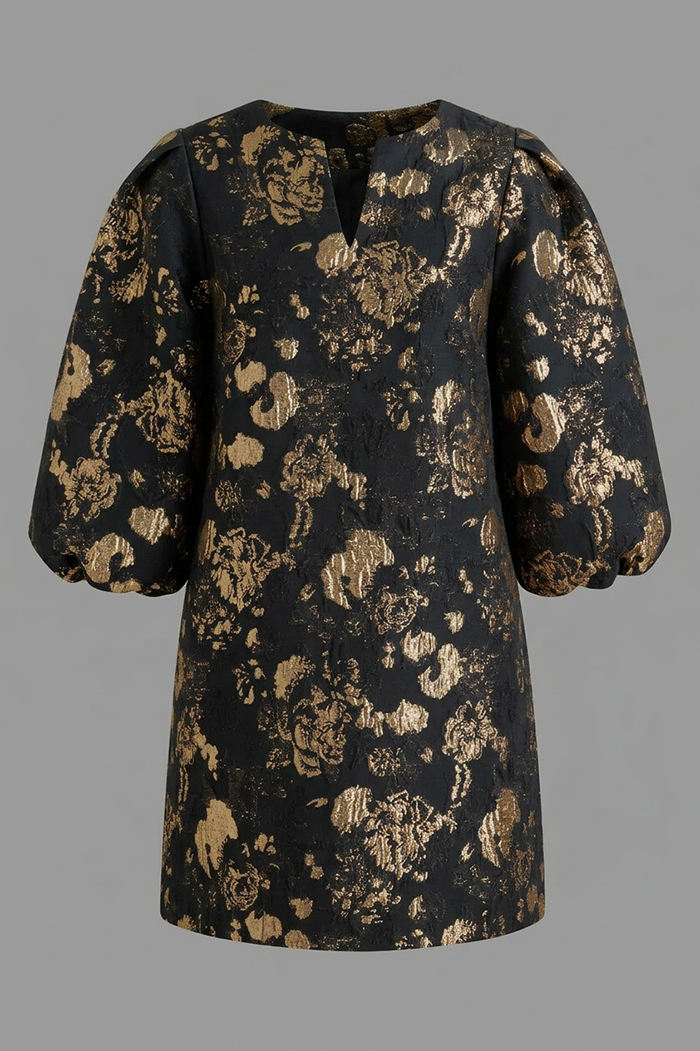 Gold Accent Jacquard Shift Dress