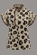 Leopard Ruffle Neck Button Top