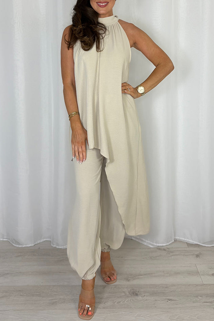Halter Asymmetrical Top & Harem Pants Two Piece Set