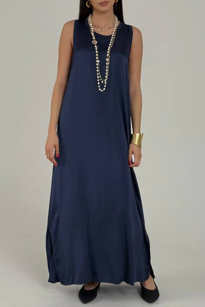 Solid Color Side Slit Hem Dress