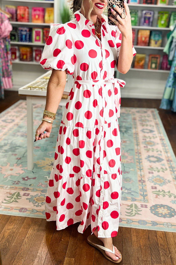 Puff Sleeve Polka Dot Maxi Dress