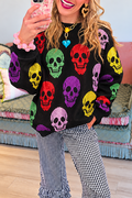 Halloween Colorful Sequin Skull Crewneck Sweatshirt