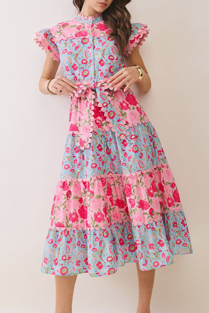 Casual Scalloped Edge Floral Print Dress