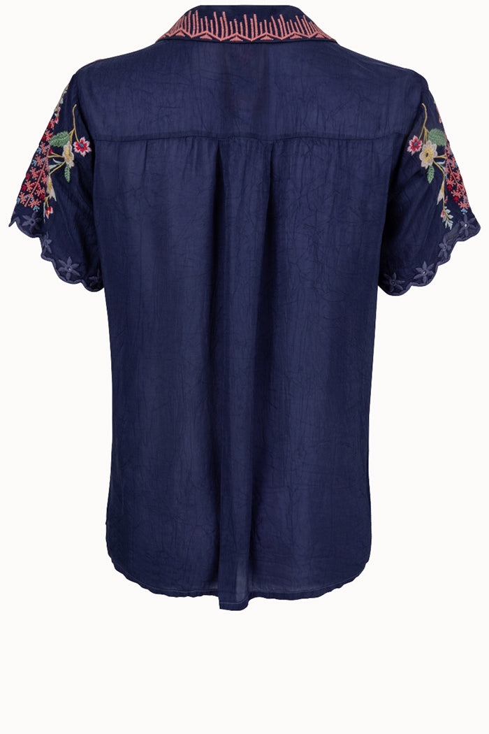 Short Scallop Sleeve Button Front Top