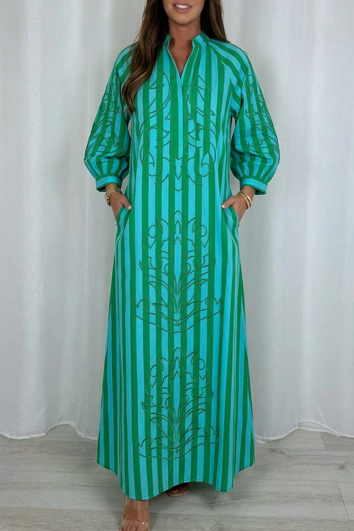 Casual V-Neck Striped Maxi Dress