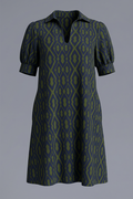 V-Neck Trellis Navy Pockets Dress