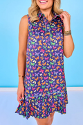 Contrast Trim Sleeveless Pleated Hem Dress