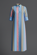 Vertical Stripes Pocket Blue Shirt Dress