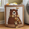 Rustic Button Bear Quilted Laundry Basket