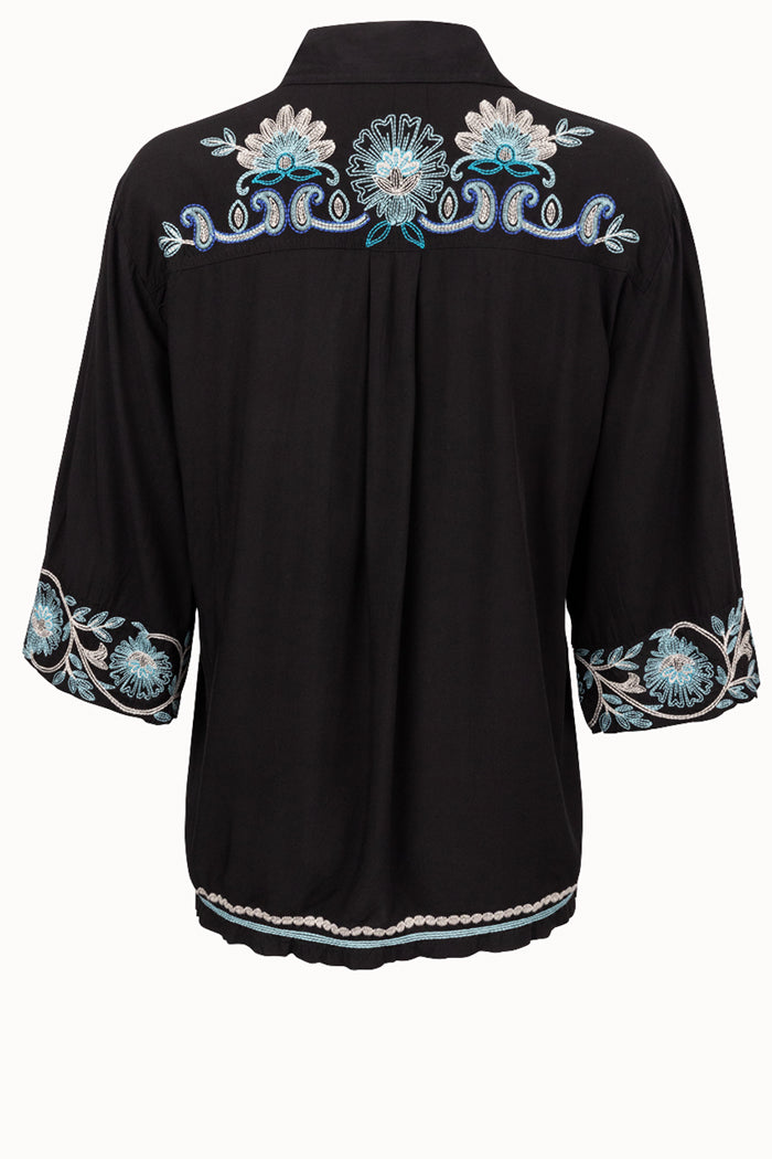 Black Turquoise Floral Kimono Top