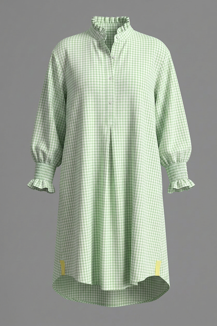 Ruffle Collar Smocked Sleeve Cuff Dress