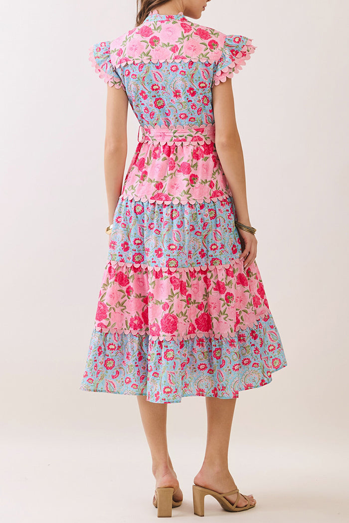 Casual Scalloped Edge Floral Print Dress