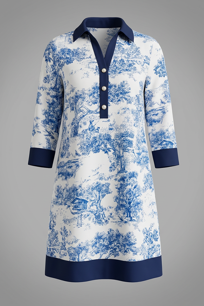 Toile 3/4 Sleeve Pockets Dress