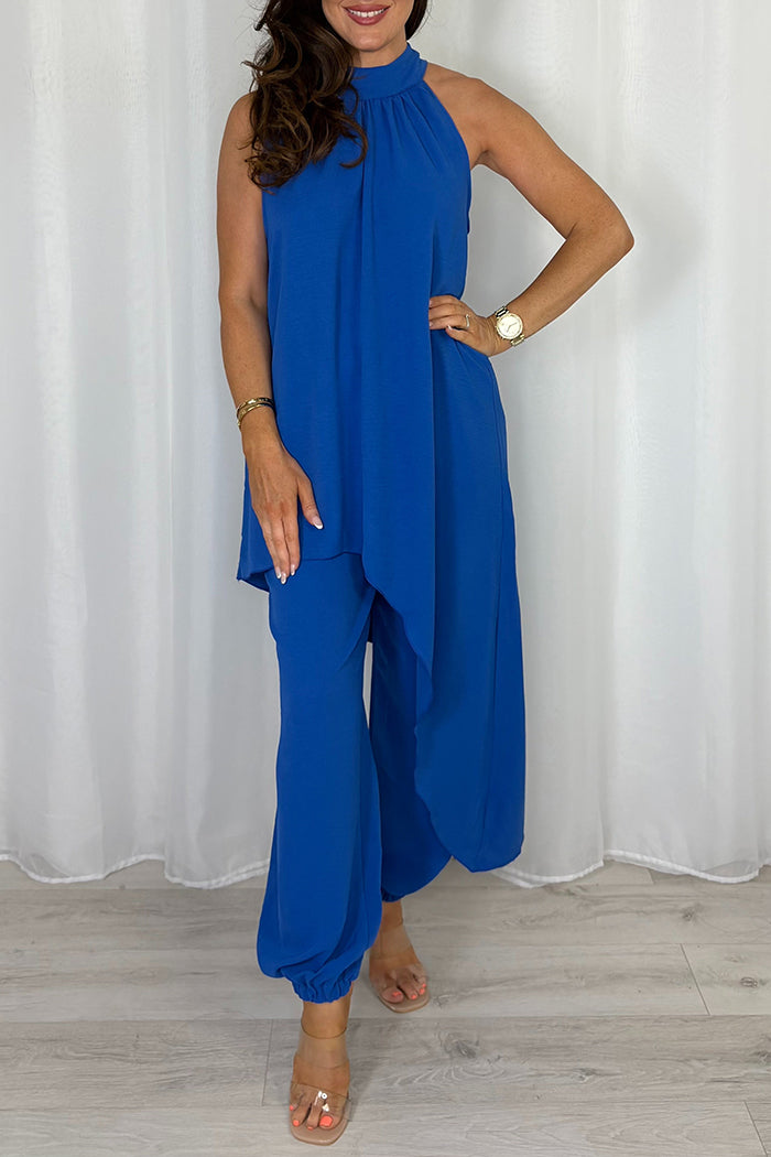 Halter Asymmetrical Top & Harem Pants Two Piece Set