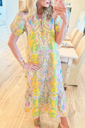 Casual Retro Print Ruffles Hem Dress