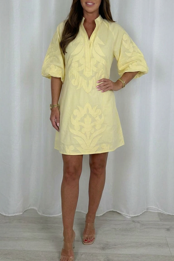 Casual V-Neck Puff Sleeve Dress
