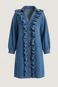 Denim Ruffle Trim Button Front Dress