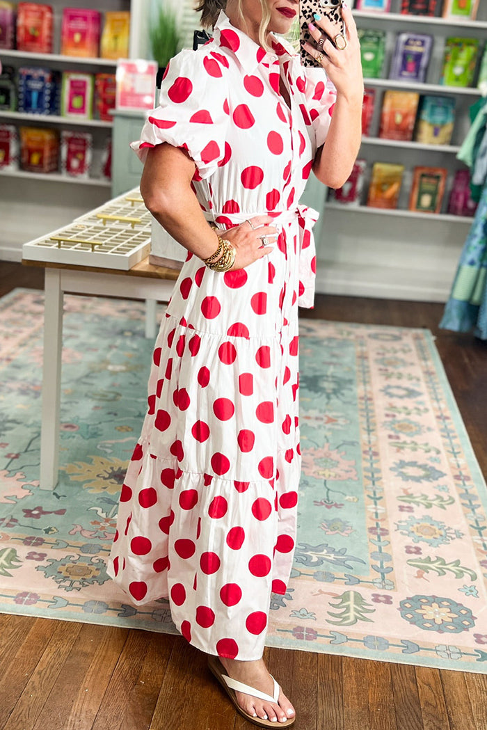 Puff Sleeve Polka Dot Maxi Dress