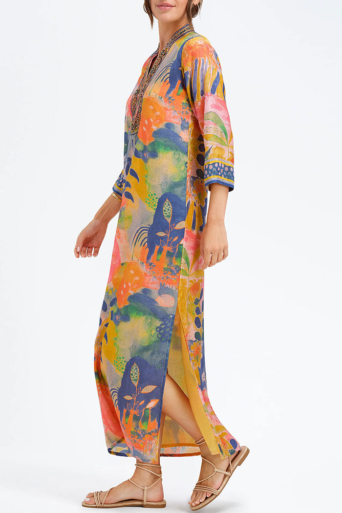 Casual V-Neck Botanical Print Dress