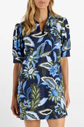 Floral Collared Puff Sleeve Pocket Dress