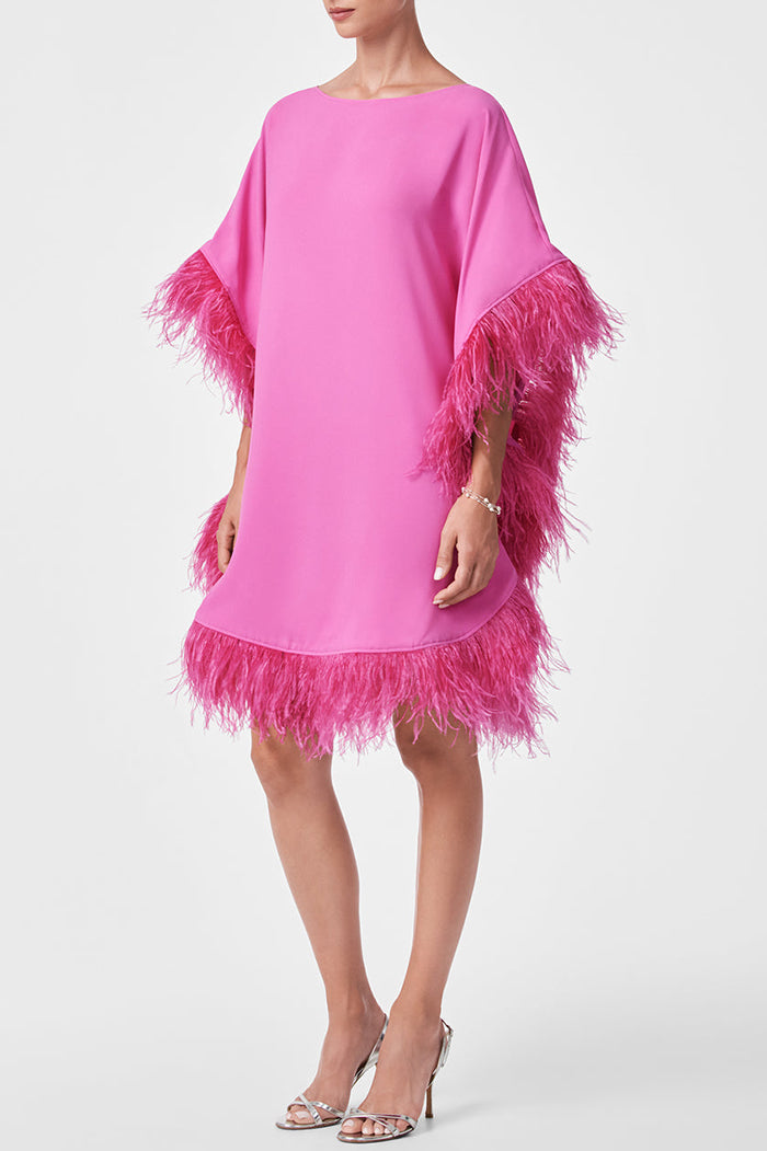 Casual Contrasting Feather Trim Dress